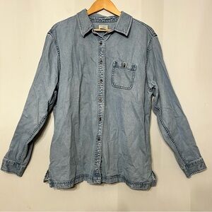 L.L. Bean Denim Shirt Chambray Button Up Shacket Boho Country Cottage Women’s XL